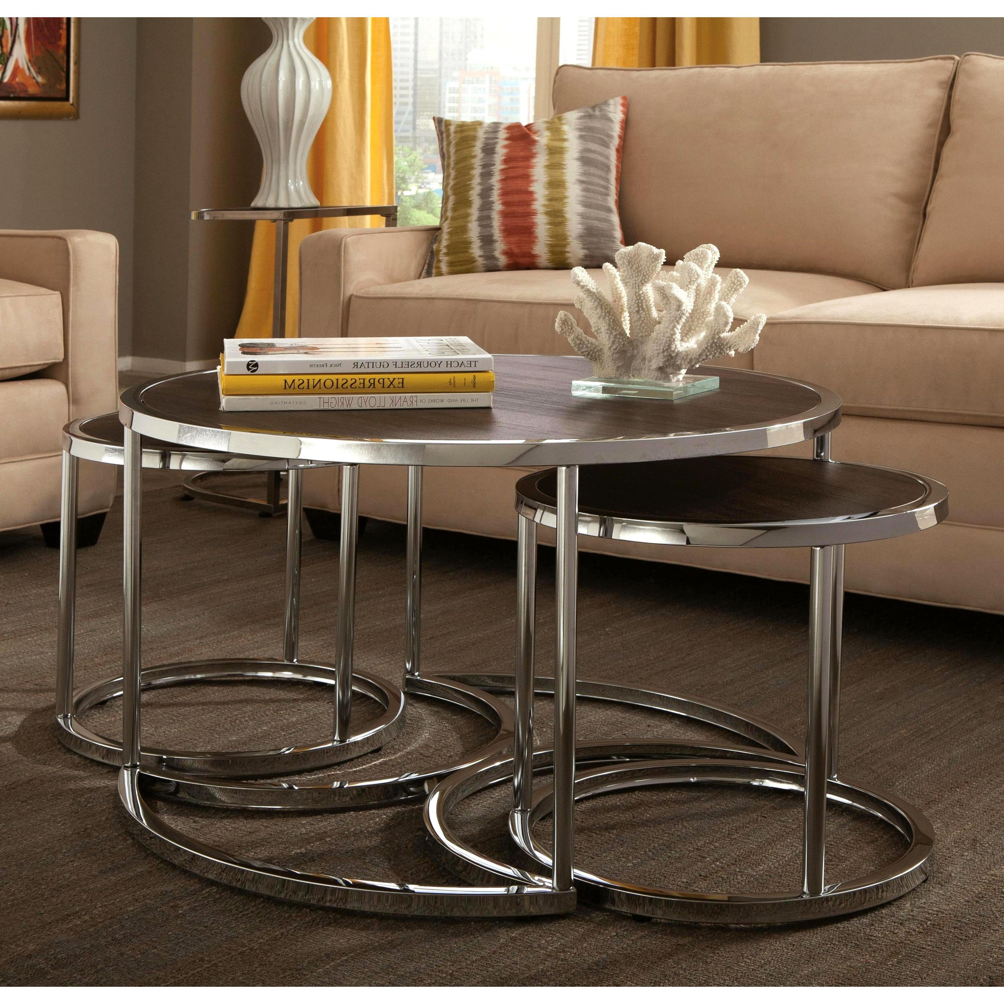 Expressionist Coffee Tables Throughout 2019 Shop Dorango Modern Chrome 3 Piece Cocktail Round Nesting Table Set (View 18 of 20)
