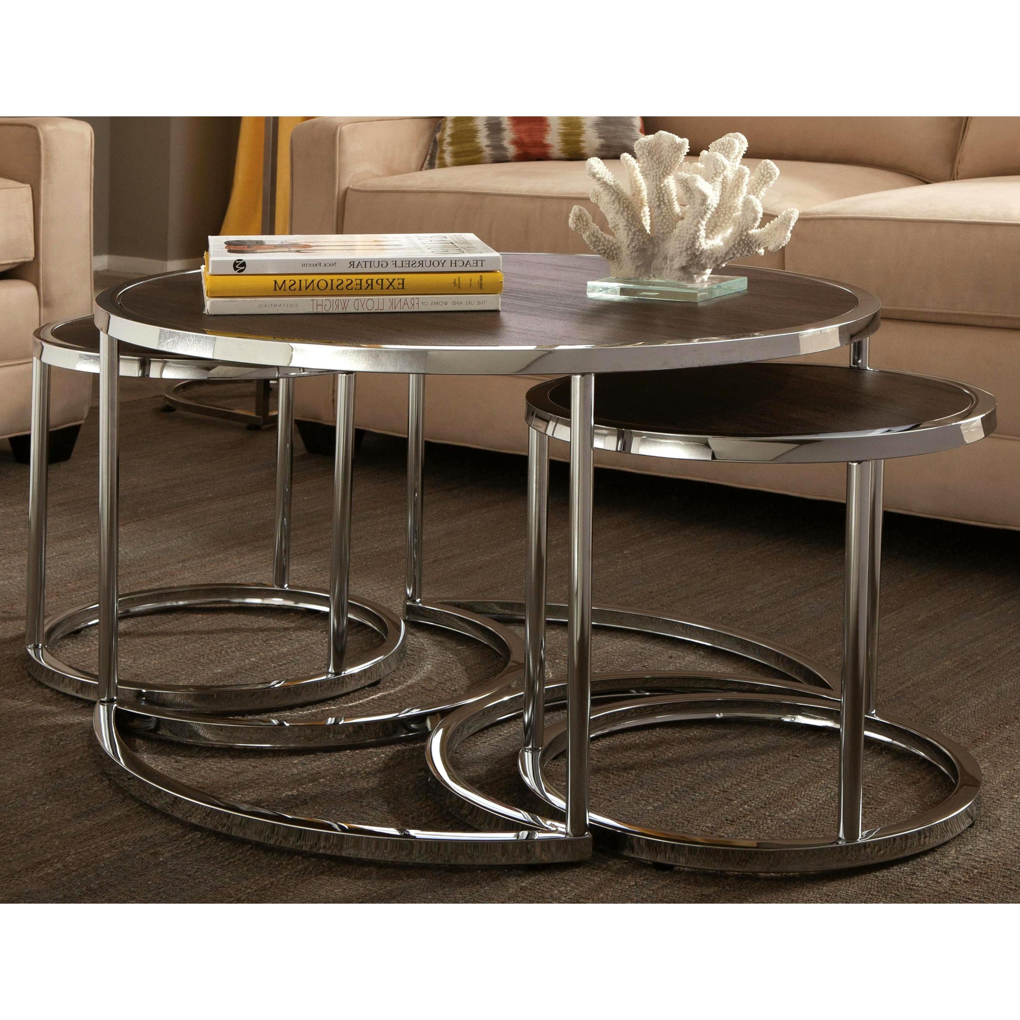 Expressionist Coffee Tables With Trendy Shop Dorango Modern Chrome 3 Piece Cocktail Round Nesting Table Set (View 7 of 20)