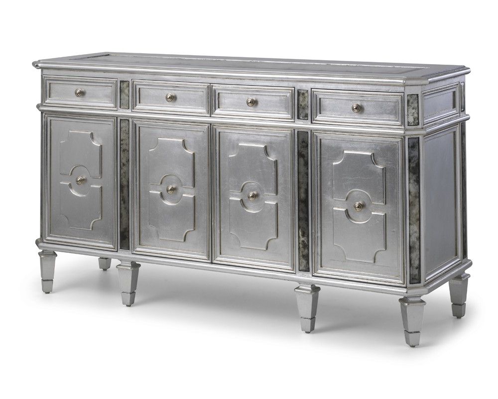 Fashionable Aged Mirrored 4 Door Sideboards Intended For Amelie French Silver 4 Door Wide Sideboard (View 3 of 20)