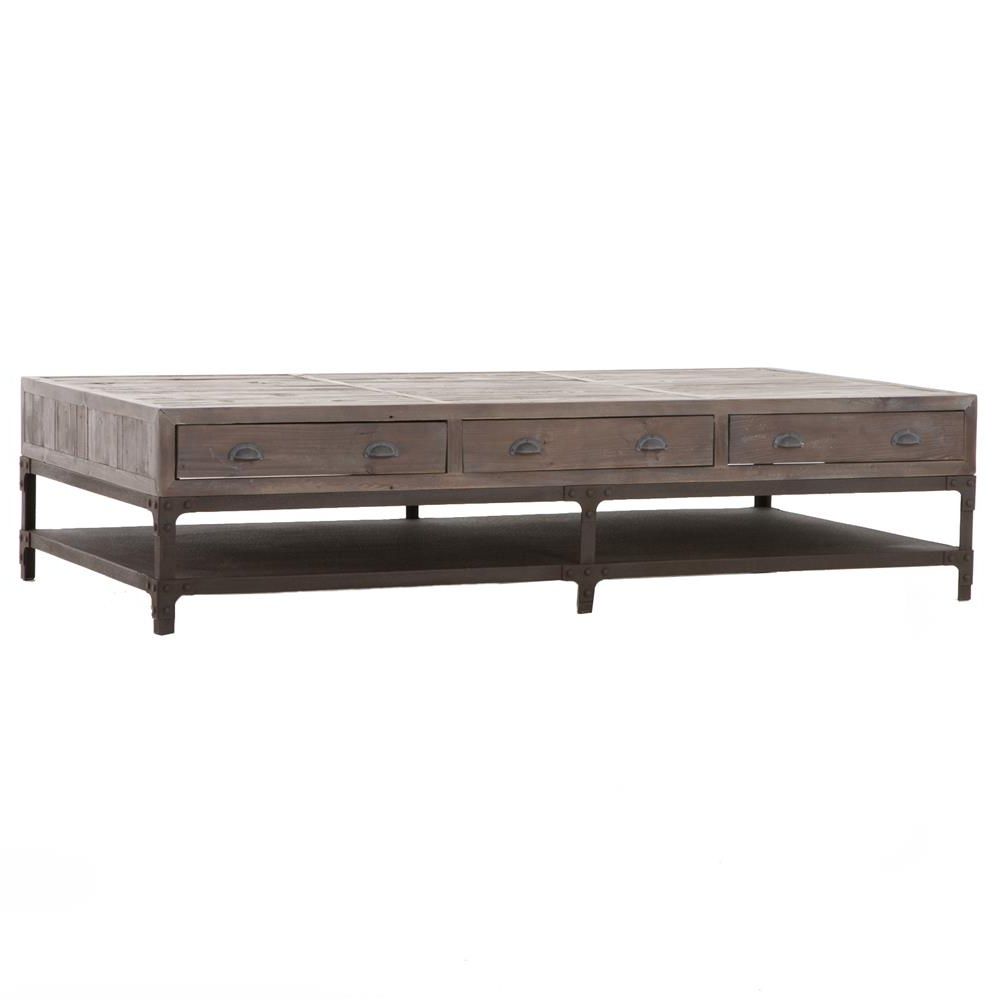 Fashionable Hemlock Rustic Lodge Reclaimed Wood Iron Three Drawer Coffee Table In Aged Iron Cube Tables (View 14 of 20)