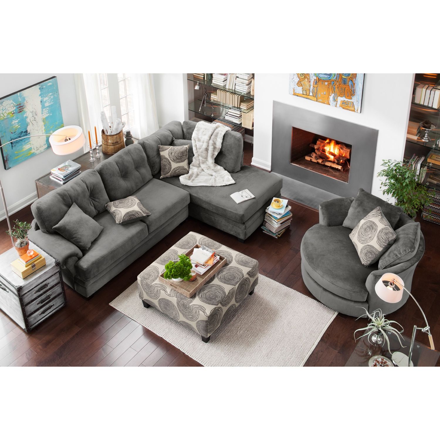 Favorite Tenny Cognac 2 Piece Right Facing Chaise Sectionals With 2 Headrest Regarding Left Facing Sectional Sofa Leather Arm Truscotti Stock Rooms Gray (View 10 of 20)