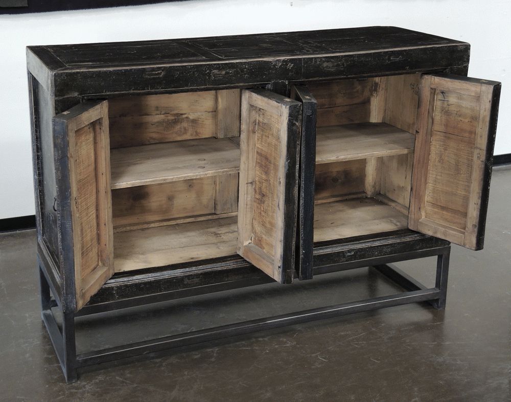 Iron Sideboards Intended For Most Popular Sideboard Credenza Cabinet Buffet Media Console Black Iron Base (View 3 of 20)