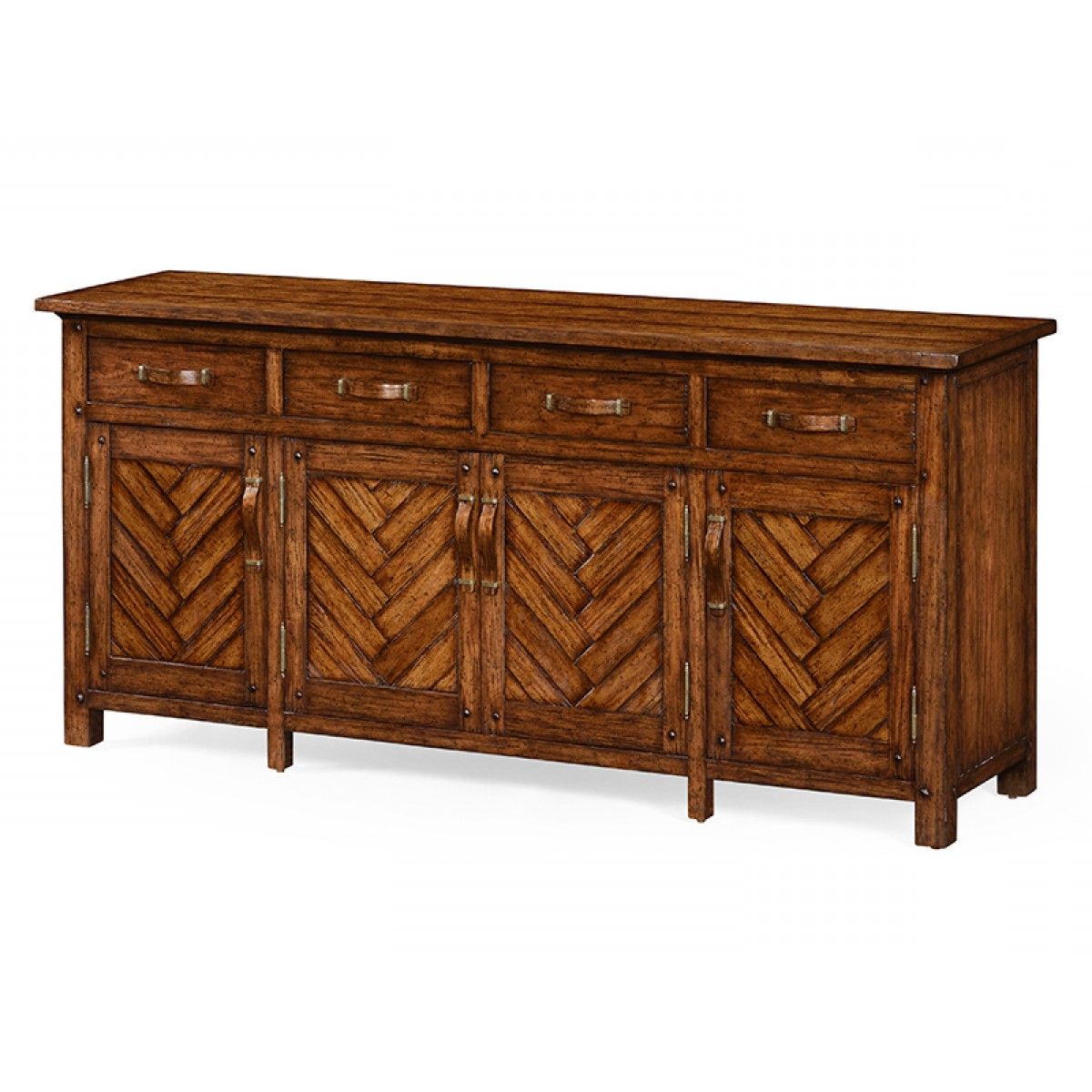 Jonathan Charles Heavily Distressed Parquet Sideboard With Strap Handles Intended For Most Current Parquet Sideboards (View 5 of 20)