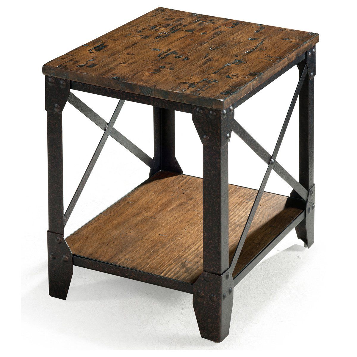 Natural Pine Coffee Tables In Popular Shop Pinebrook Industrial Distressed Natural Pine Wood Side Table (View 7 of 20)