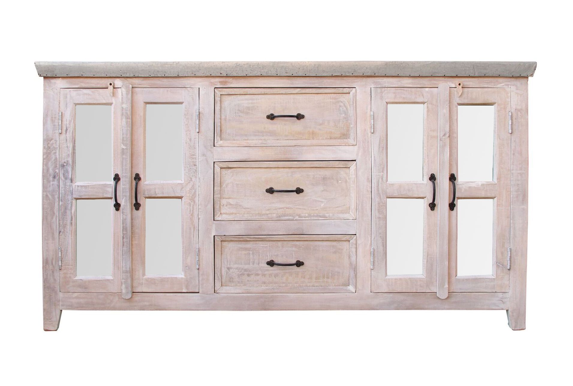 Newest White Wash 4 Door/3 Drawer Glass Sideboard Intended For White Wash 3 Door 3 Drawer Sideboards (View 3 of 20)