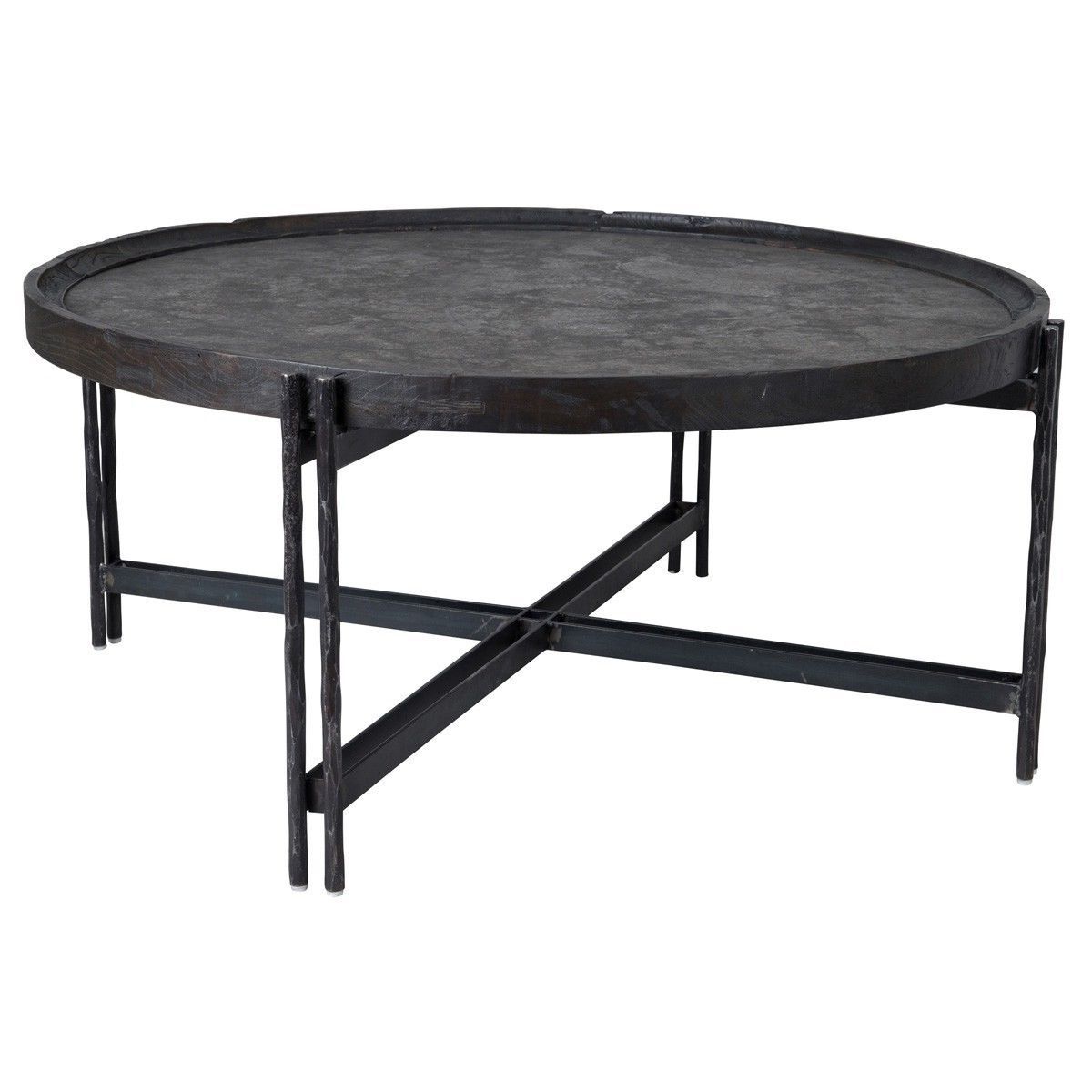 Popular 40" Diameter Coffee Table Solid Reclaimed Elm Cast Iron Blue Stone Regarding Reclaimed Elm Cast Iron Coffee Tables (View 2 of 20)