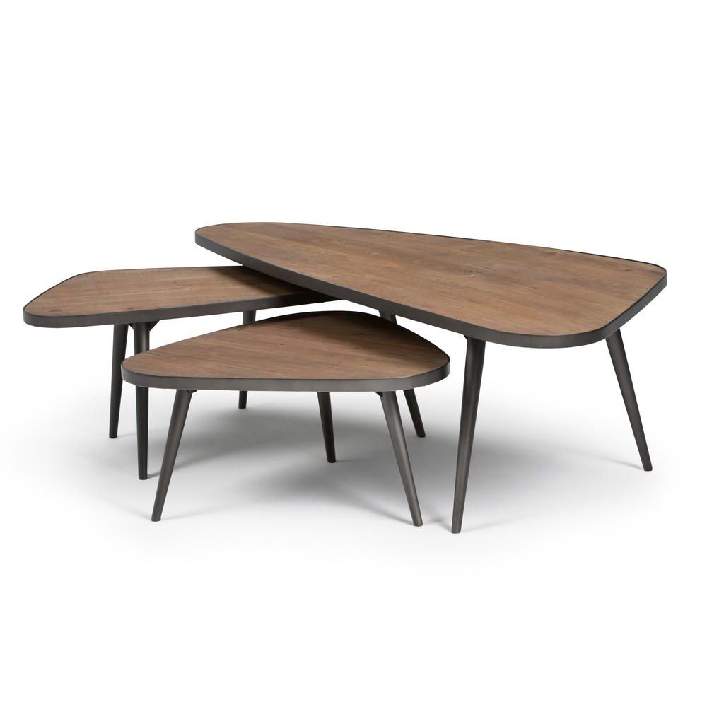 Recent Set Of Nesting Coffee Tables Regarding Simpli Home Aubrey Distressed Wood 3 Piece Nesting Coffee Table Set (View 2 of 20)