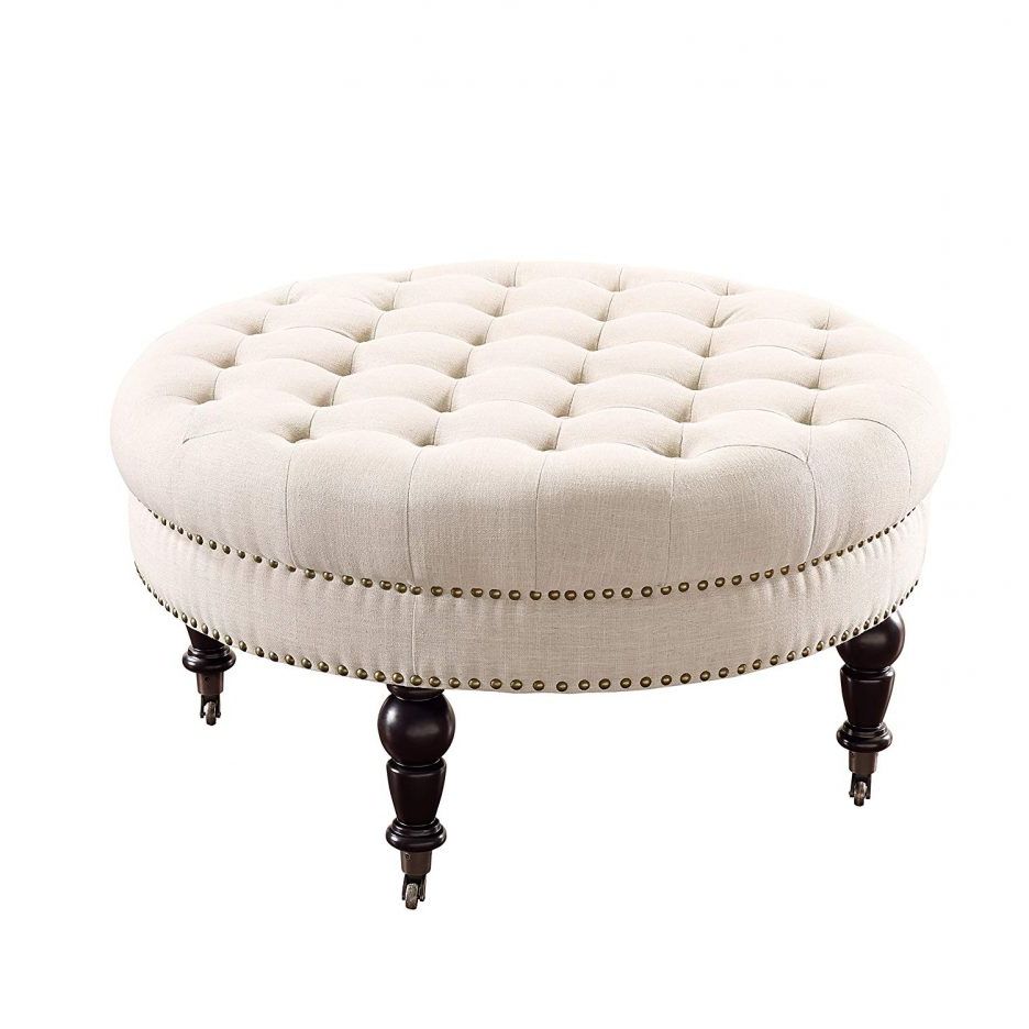 Well Known Round Fabric Ottoman Coffee Table Navy Blue Tufted Ottoman Leather Throughout Round Button Tufted Coffee Tables (View 16 of 20)