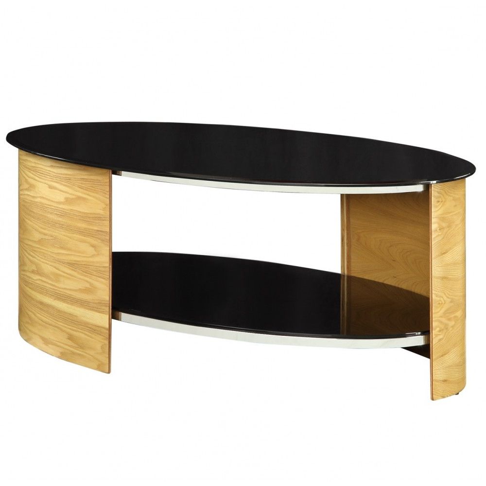 Well Liked Contemporary Curves Coffee Tables Regarding Modern Unusual Oak Wood Coffee Table Oval Glass Shelves (View 6 of 20)
