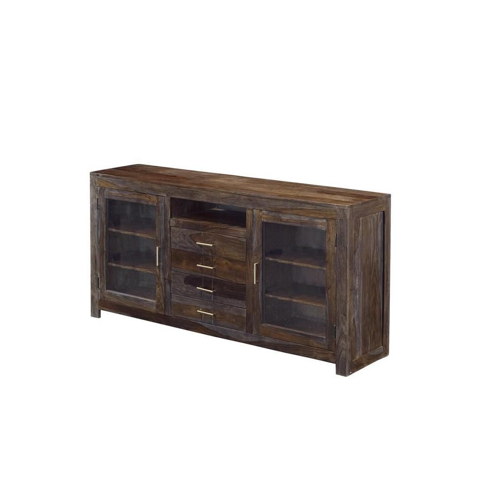 Widely Used 4 Door 4 Drawer Metal Inserts Sideboards Inside Grayson Sheesham – Four Drawer Two Door Media Console – Casaza (View 17 of 20)