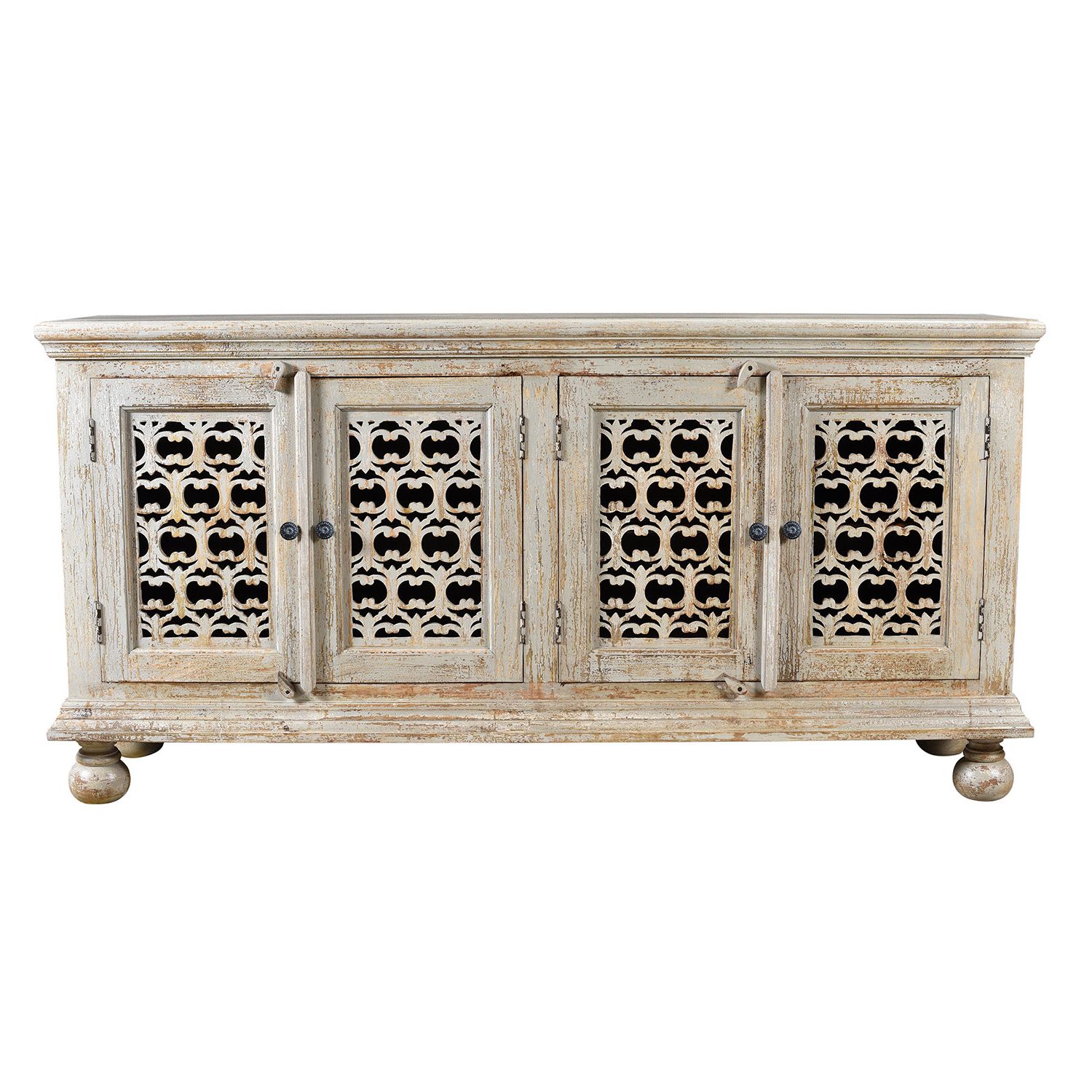 World Menagerie Pomona Mango Wood Aged 4 Door Carved Sideboard Throughout Current Mango Wood Grey 4 Drawer 4 Door Sideboards (View 4 of 20)