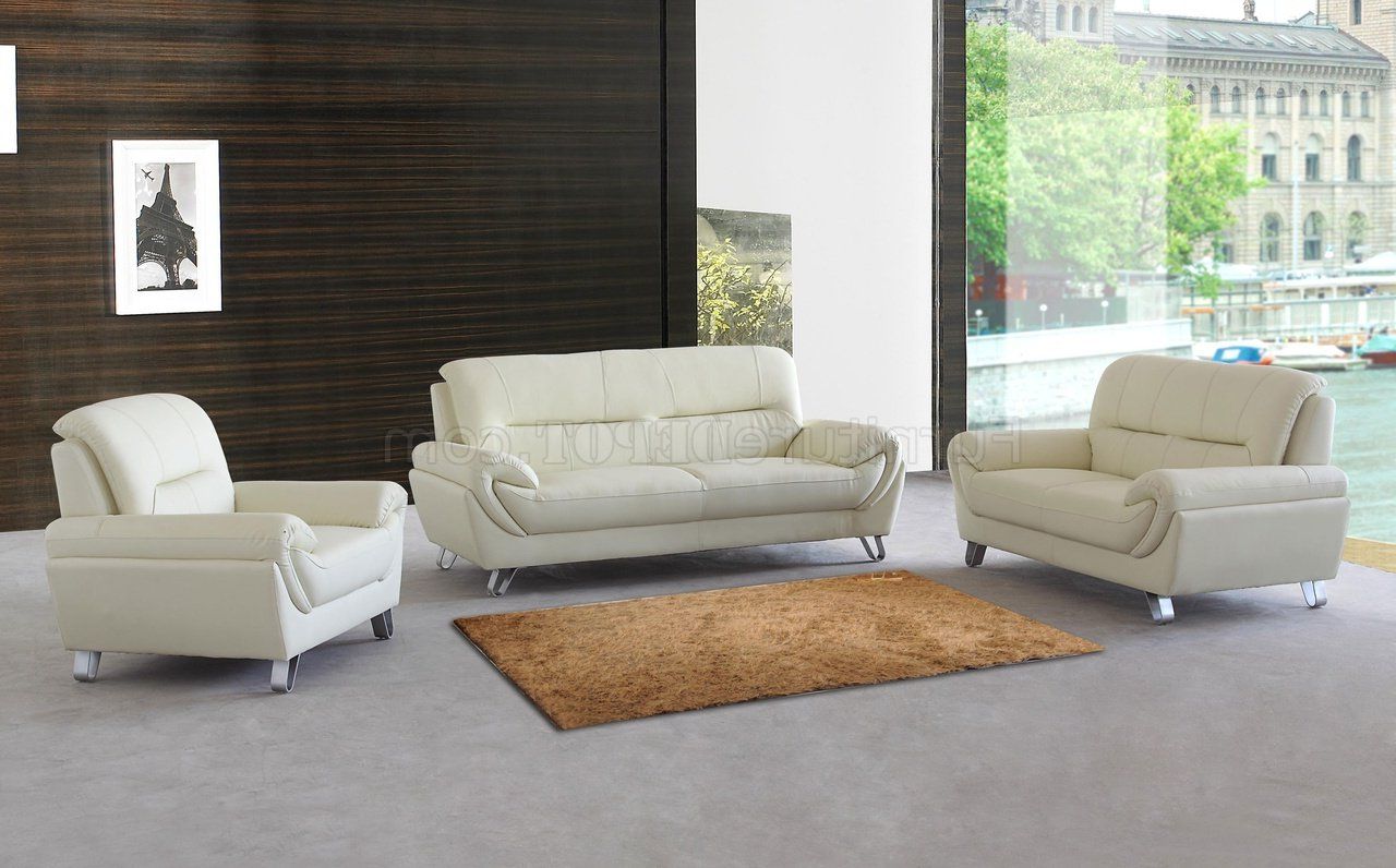 Almond Leather Modern Sofa, Loveseat & Chair Set W/options Intended For Favorite Sofa Loveseat And Chair Set (View 2 of 20)