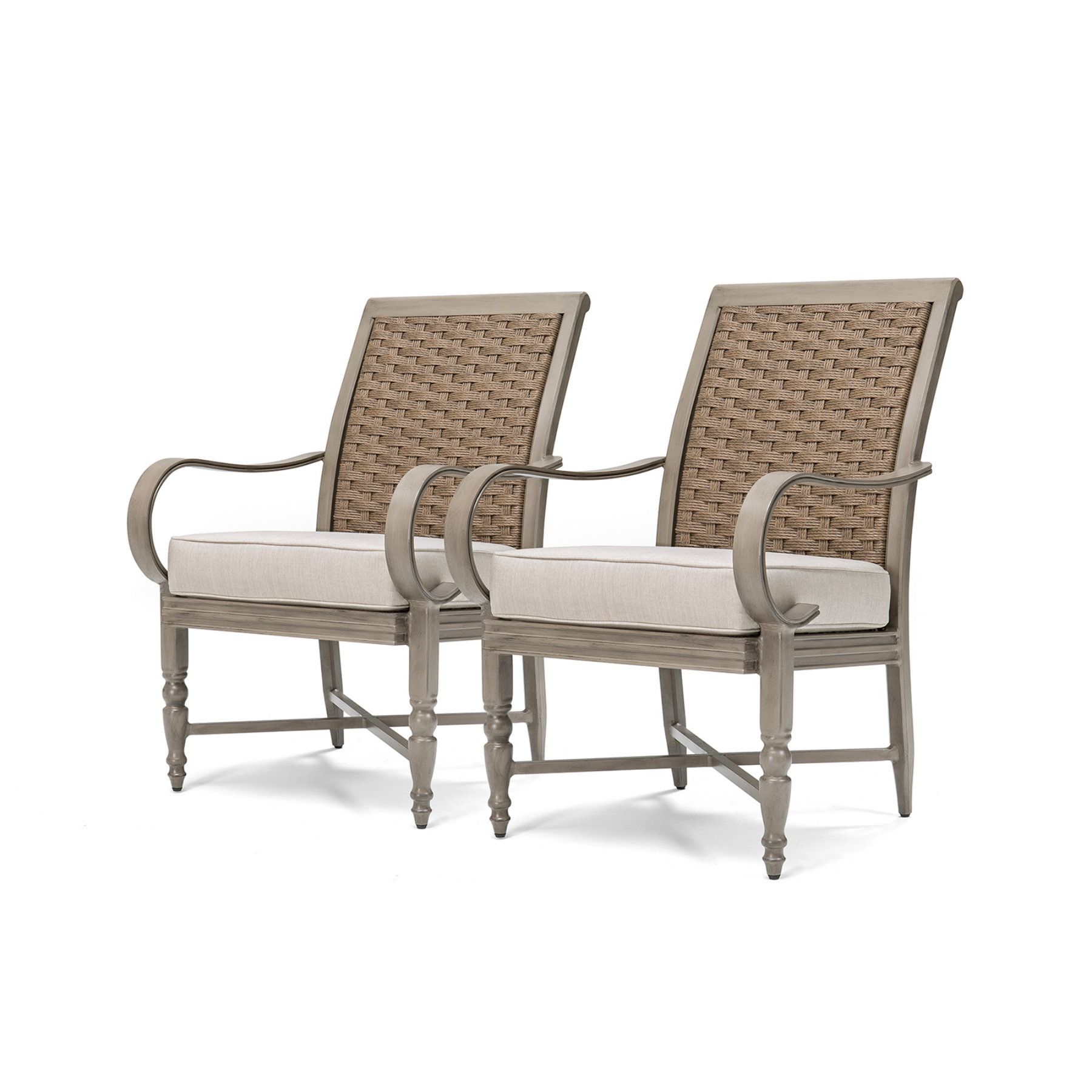 Blue Oak Saylor Wicker Outdoor Dining Arm Chair With Outdura Remy In Well Known Ames Arm Sofa Chairs (View 3 of 20)