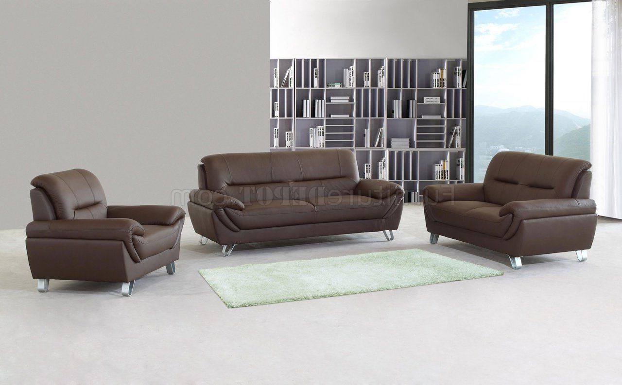 Brown Full Leather Modern Sofa, Loveseat & Chair Set W/options Pertaining To 2018 Sofa Loveseat And Chair Set (View 5 of 20)
