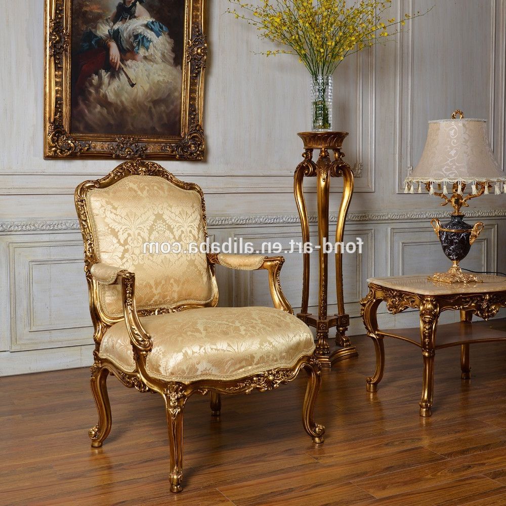 C59 Fabric Antique Sofa Gold Classic Bedroom And Living Room Single For Most Recent Bedroom Sofa Chairs (View 4 of 20)