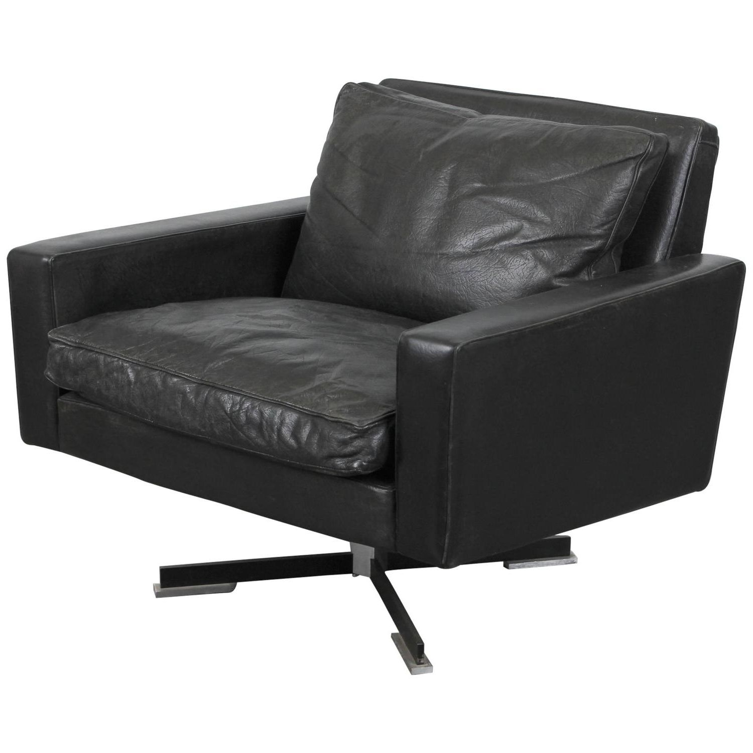 Famous Mid Century Modern Black Leather Swivel Chair At 1stdibs With Leather Black Swivel Chairs (View 3 of 20)
