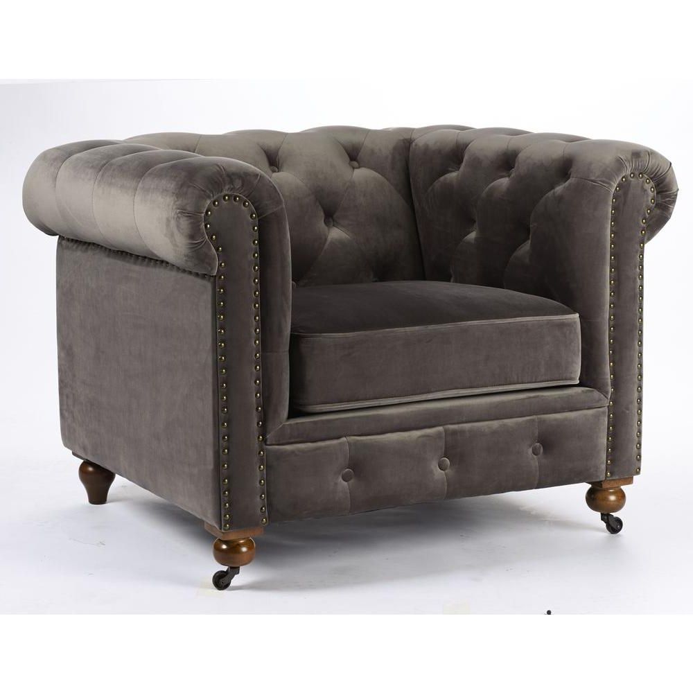 Home Decorators Collection Gordon Grey Velvet Arm Chair 0849600120 Throughout 2018 Gordon Arm Sofa Chairs (Photo 1 of 20)