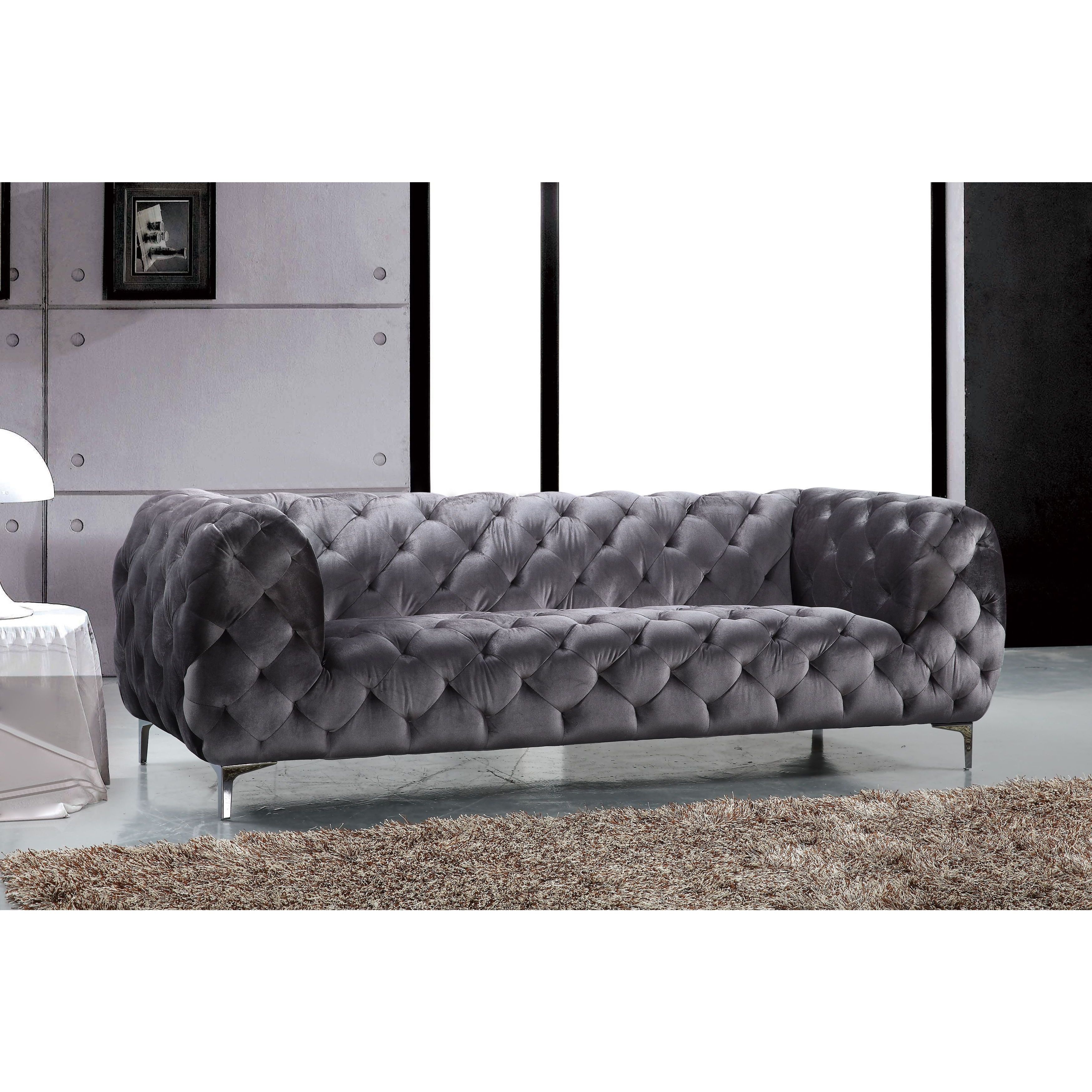 Latest Shop Meridian Mercer Grey Velvet Sofa – Free Shipping Today Intended For Mercer Foam Oversized Sofa Chairs (View 7 of 20)