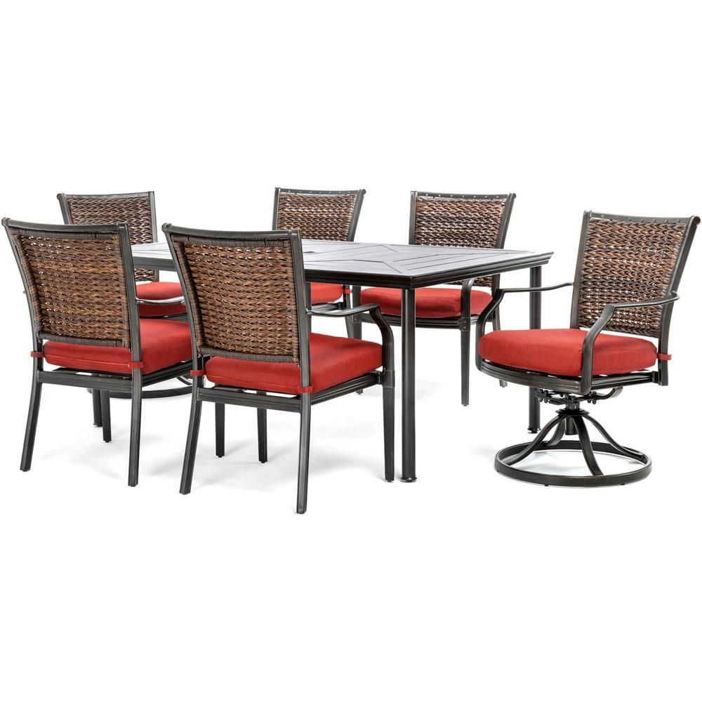 Mercer Foam Swivel Chairs Intended For Most Recent Hanover Mercer 7 Piece Aluminum Outdoor Dining Set With Crimson Red (View 6 of 20)