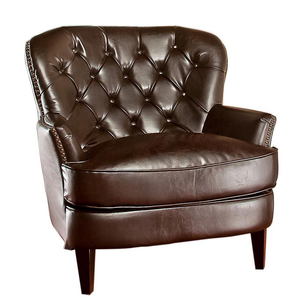 Noble House Tafton Brown Leather Tufted Club Chair 211347 – The Home Regarding Current Chocolate Brown Leather Tufted Swivel Chairs (View 5 of 20)
