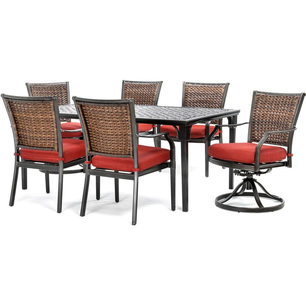 Preferred Mercer Foam Oversized Sofa Chairs Regarding Hanover Mercer 7 Piece Aluminum Outdoor Dining Set With Crimson Red (View 11 of 20)
