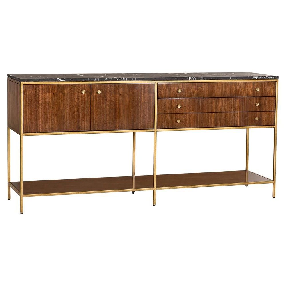 2019 Maison 55 Copeland Mid Century Walnut Gold Trim Marble Top With Regard To Dovray Sideboards (View 17 of 20)