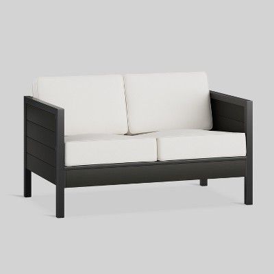 Bryant 2pc Faux Wood Patio Loveseat & Coffee Table Set Black With Current Bryant Loveseats With Cushion (View 7 of 20)