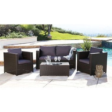 Cancun Espresso Outdoor Wicker 4 Piece Sofa Set With For Current Avadi Outdoor Sofas & Ottomans 3 Piece Set (View 11 of 20)