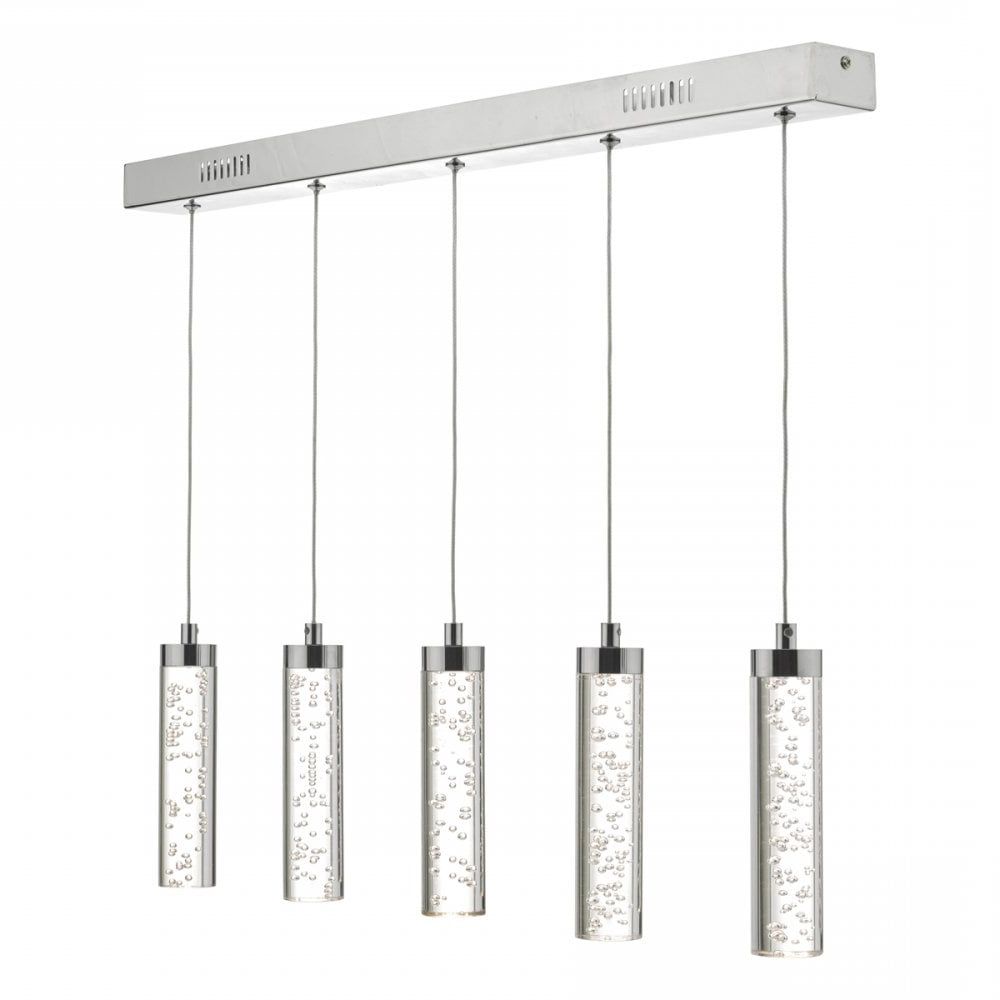 Där Lighting Group Suk0550 Suki 5 Light Bar Pendant Polished Chrome Acrylic  Led Intended For Best And Newest Suki 5 Light Shaded Chandeliers (View 17 of 20)