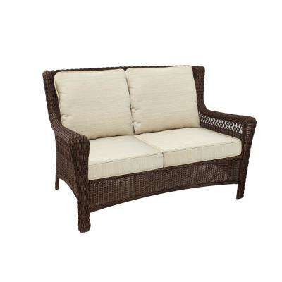 Karan Wicker Patio Loveseats Intended For Most Current Park Meadows Brown Wicker Outdoor Loveseat With Beige Cushion (View 16 of 20)