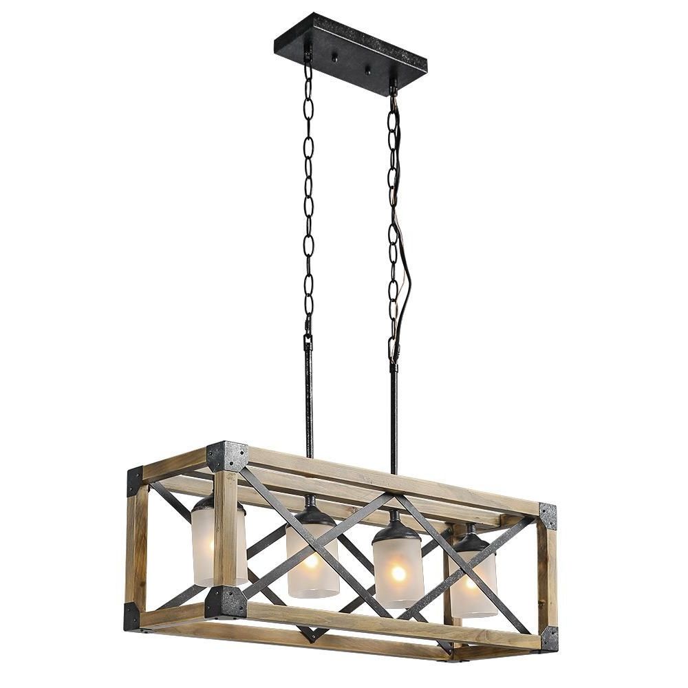 Lnc 4 Light Black Rustic Chandelier With Frosted Cylinder Regarding Most Up To Date Delon 4 Light Square Chandeliers (View 14 of 20)