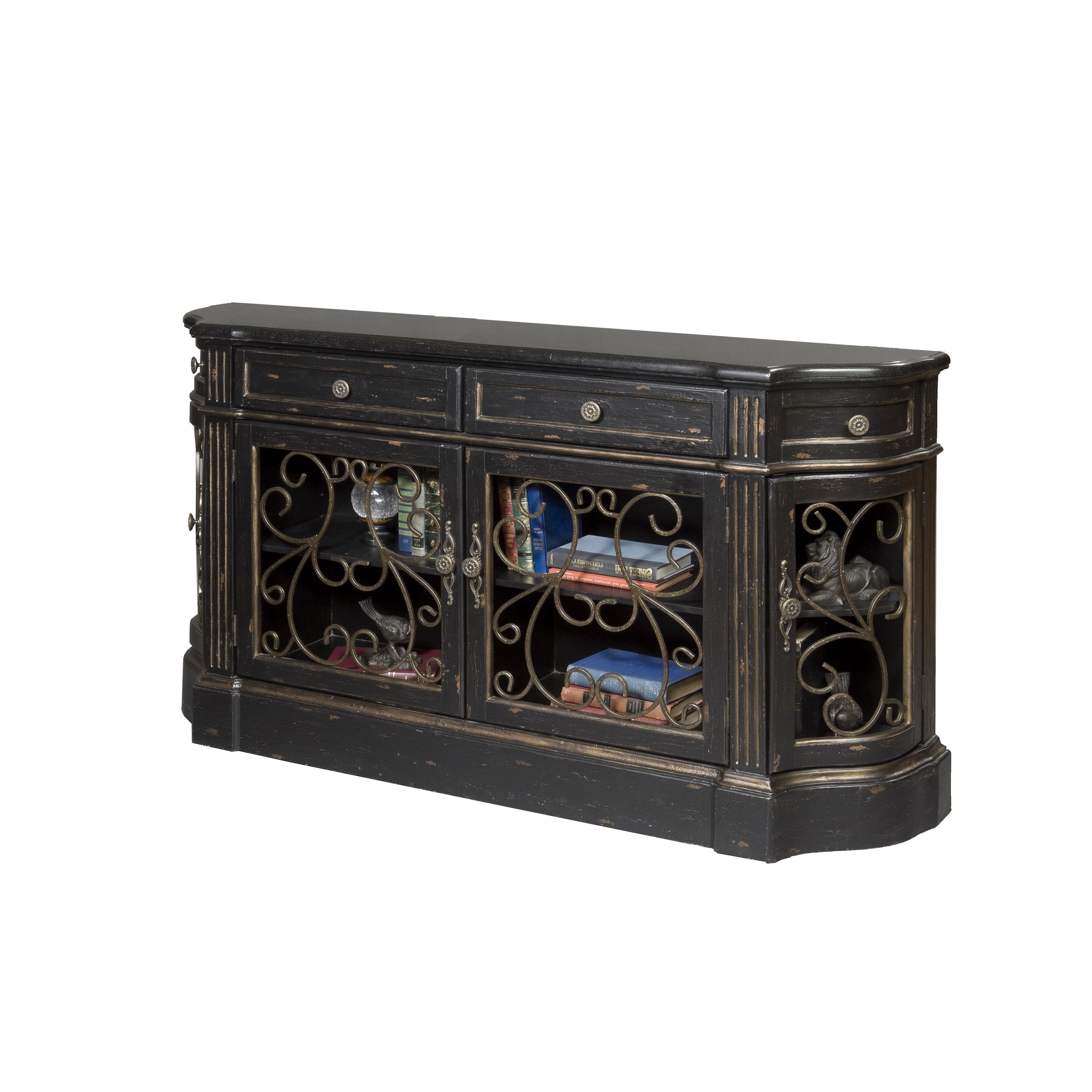 Most Recently Released Hand Painted Distressed Black Finish Credenza Chest Throughout Shoreland Sideboards (View 18 of 20)