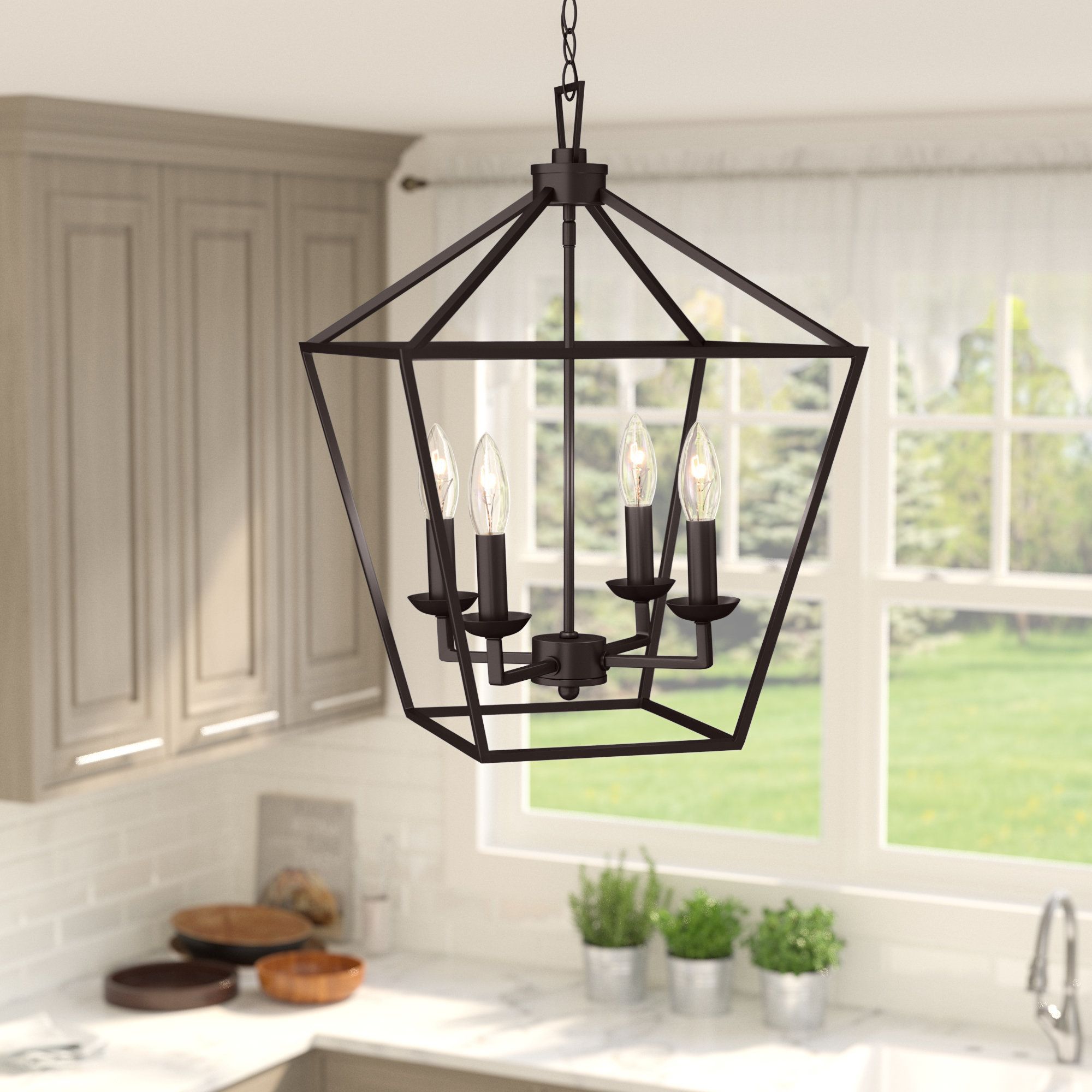 Popular Carmen 4 Light Lantern Geometric Pendants Inside Carmen 4 Light Lantern Geometric Pendant (Photo 1 of 20)