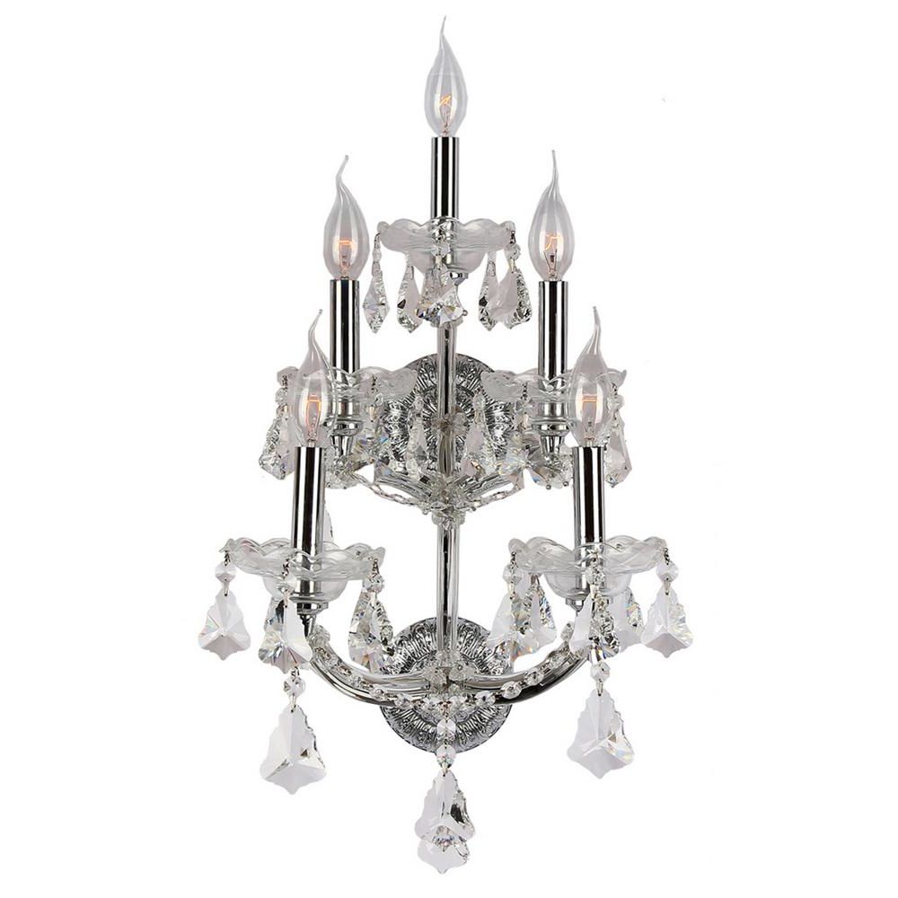Recent Worldwide Lighting Maria Theresa 5 Light Chrome And Crystal Sconce Regarding Thresa 5 Light Shaded Chandeliers (View 1 of 20)