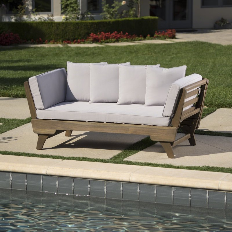 Well Known Patio Daybeds With Cushions Intended For Ellanti Teak Patio Daybed With Cushions (Photo 1 of 20)