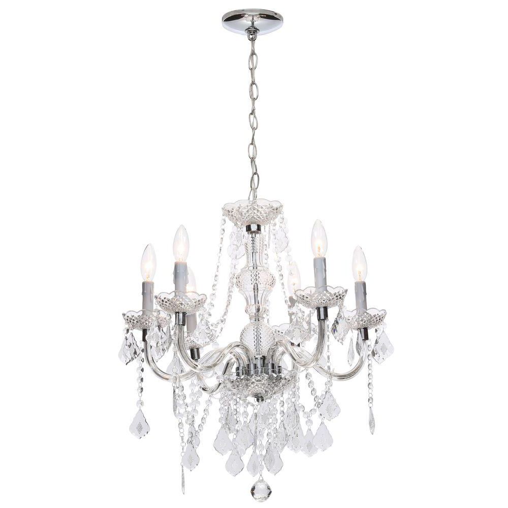 Well Liked Hampton Bay Maria Theresa 6 Light Chrome And Clear Acrylic Chandelier Throughout Thresa 5 Light Shaded Chandeliers (View 4 of 20)