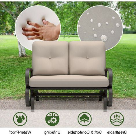 2020 Cushioned Glider Benches With Cushions With Glider Outdoor Patio Rocking Bench Cushioned 2 Person Love Seat Lounge  Chairs (View 11 of 20)