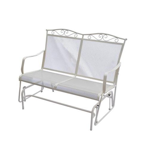 Backyard Creations® Antique Ivory Wrought Iron Patio Double Within Current Outdoor Retro Metal Double Glider Benches (View 16 of 20)