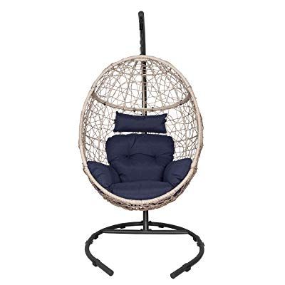 Fashionable Outdoor Wicker Plastic Tear Porch Swings With Stand Pertaining To Ulaxfurniture Outdoor Patio Wicker Hanging Basket Swing Chair Tear Drop Egg  Chair With Cushion And Stand (navy) (View 19 of 20)