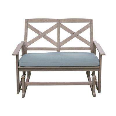 Glider Benches With Cushion In Famous Tulle Wood Outdoor Glider Bench With Teal Cushion (View 4 of 20)
