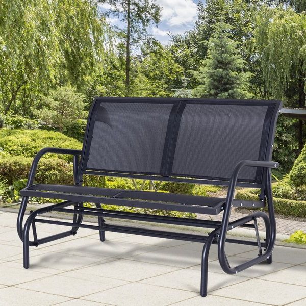 Iron Double Patio Glider Benches Regarding Favorite Outsunny Patio Double Glider Bench Swing Chair Heavy Duty (View 10 of 20)