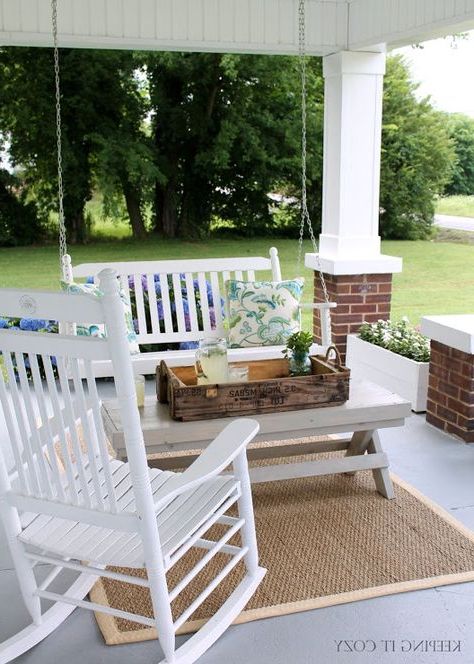 Lamp Outdoor Porch Swings For 2020 Keeping It Cozy: The Front Porch. Pillow And Rug From Lamps (Photo 1 of 20)