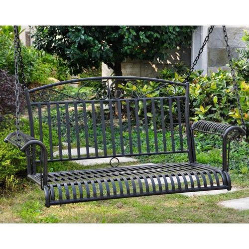 Latest 2 Person Antique Black Iron Outdoor Gliders For Tropico 2 Person Antique Black Iron Outdoor Swing (View 6 of 20)
