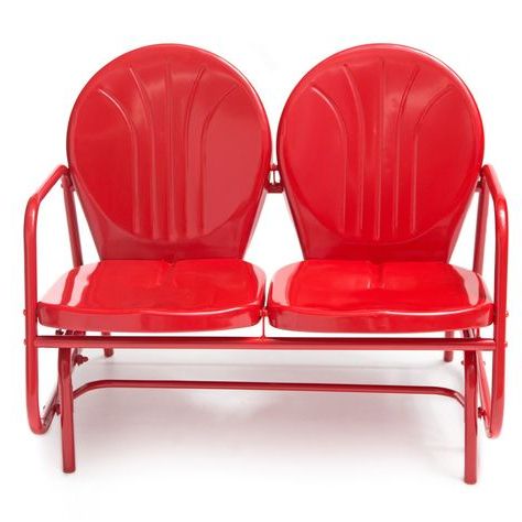 Metal Powder Coat Double Seat Glider Benches Pertaining To Preferred Red Modern Classic Retro Outdoor Steel Frame Loveseat Glider (View 16 of 20)