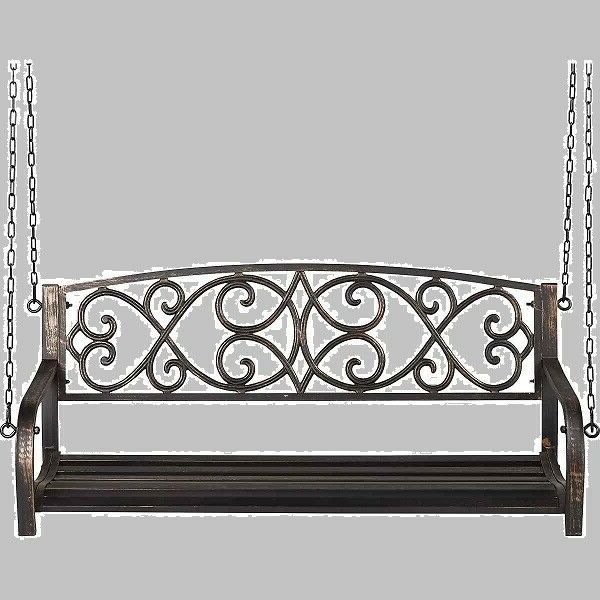 Metal Swing 2 Person Black Patio Porch Deck Outdoor Steel Inside Popular 2 Person Antique Black Iron Outdoor Gliders (View 3 of 20)