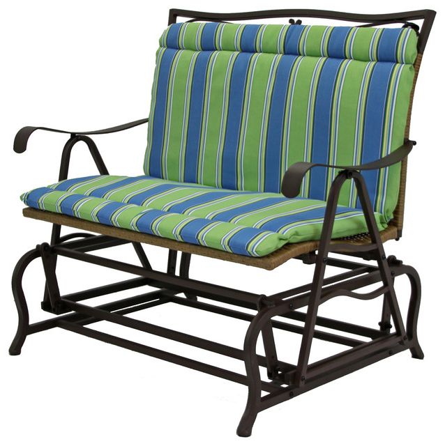 Most Current Oudoor Loveseat Glider Cushion, 1 Piece Seat And Back, Haliwell Caribbean For Outdoor Loveseat Gliders With Cushion (View 2 of 20)