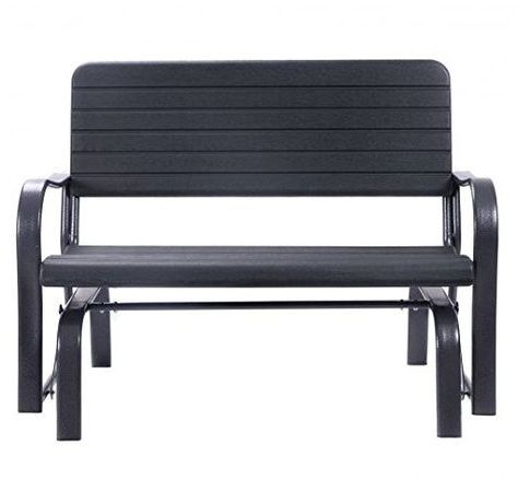 Newest Black Steel Patio Swing Glider Benches Powder Coated Throughout Skb Family Outdoor Patio Steel Swing Bench Loveseat Patio (View 6 of 20)
