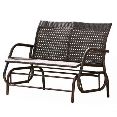 Noble House Kuai Outdoor Brown Wicker Gliding Bench Throughout Current Speckled Glider Benches (View 14 of 20)