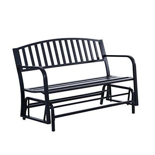 Outsunny 50″ Outdoor Steel Patio Swing Glider Bench – Black Regarding Current Steel Patio Swing Glider Benches (View 3 of 20)