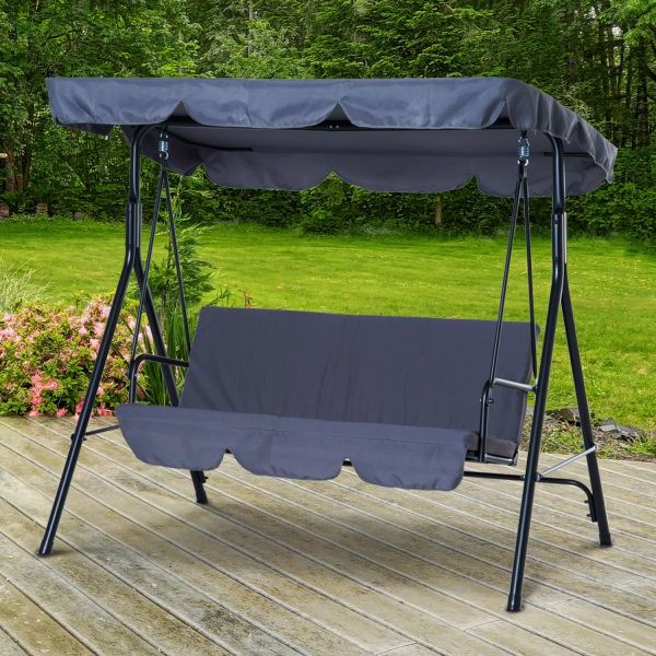 Outsunny Metal 3 Seater Outdoor Patio Swing With Canopy Cushioned Garden  Lounger Grey With Regard To 2019 3 Seater Swings With Frame And Canopy (View 5 of 20)
